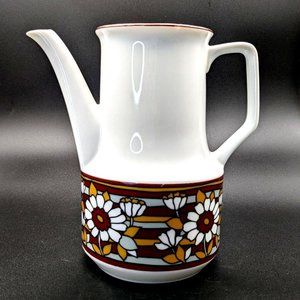 VTG MCM Ceramic Coffee Teapot FLOWERS Stripes Motif Japan EUC Vase